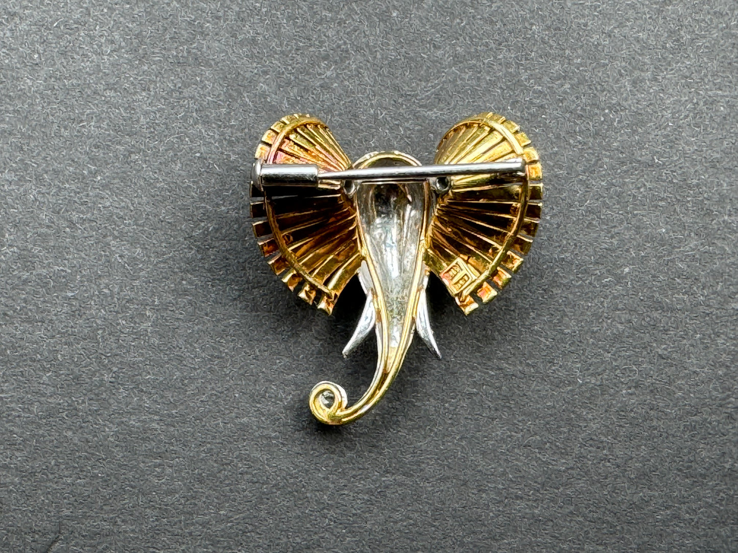1960s 18k White and Yellow Gold Custom Elephant Brooch