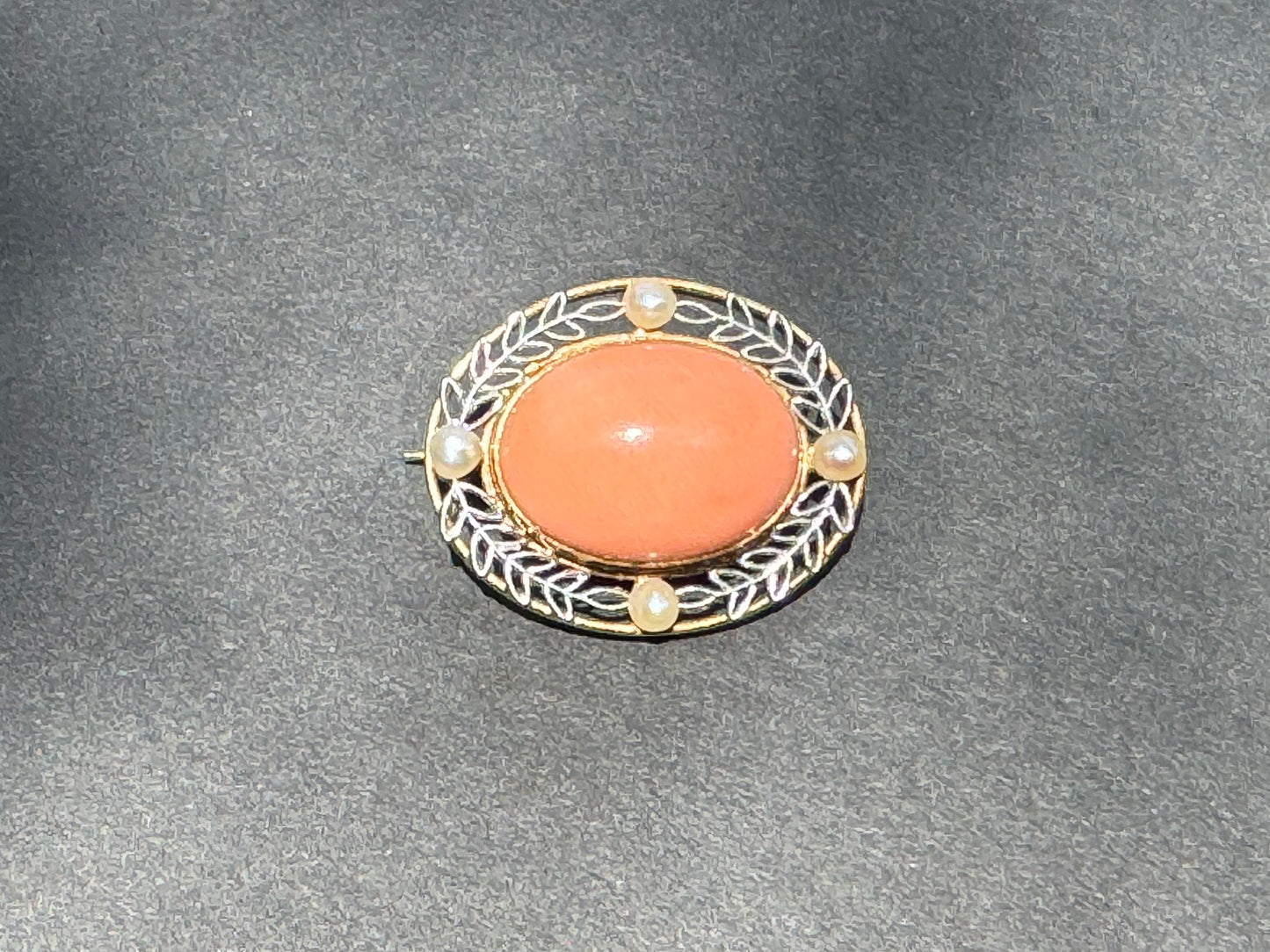 14k Coral & Pearl Canadian Brooch