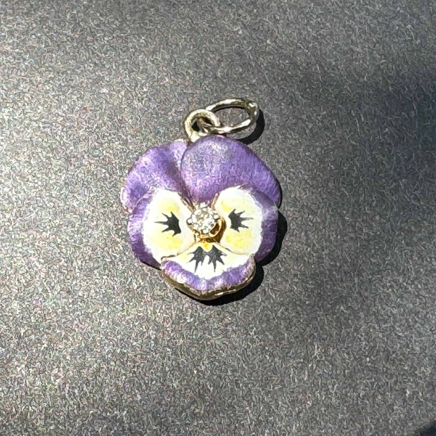 14k Edwardian Purple Pansy Charm with Diamond