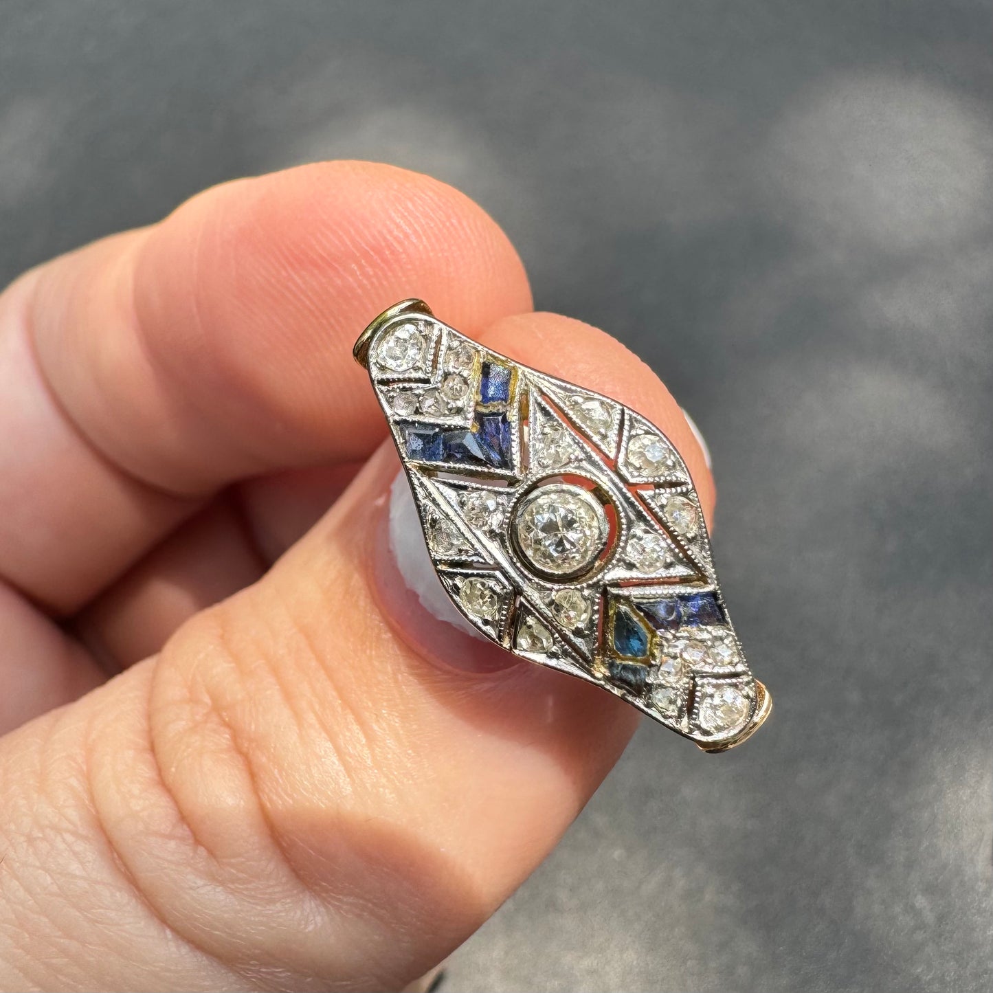 French Art Deco Diamond & Sapphire Ring