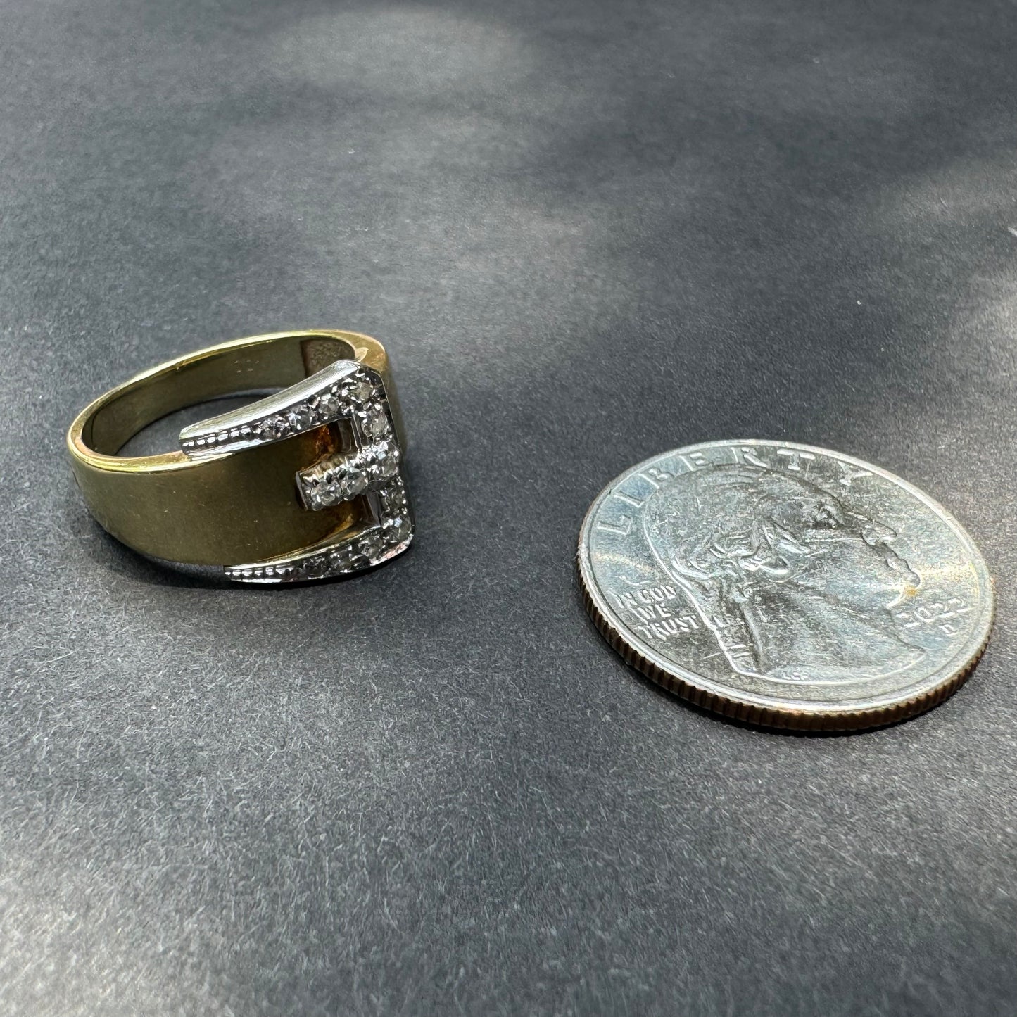 1940s 14k Diamond Buckle Ring