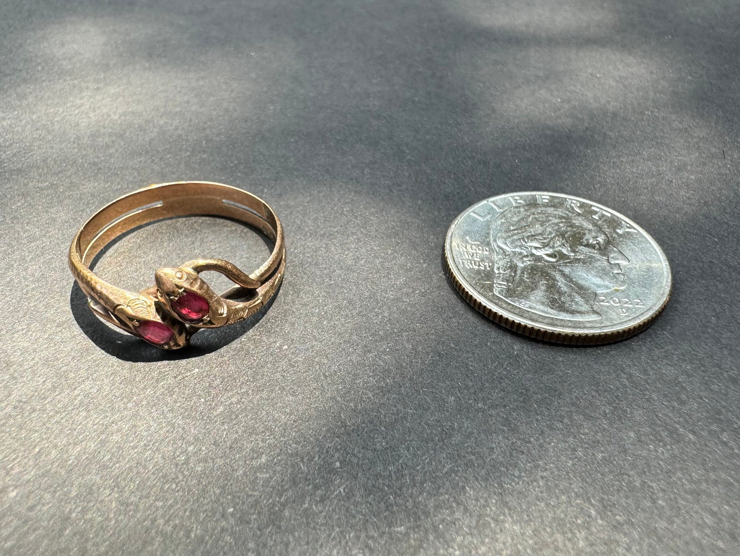 German Double 8k Snake Ring with Ruby Heads