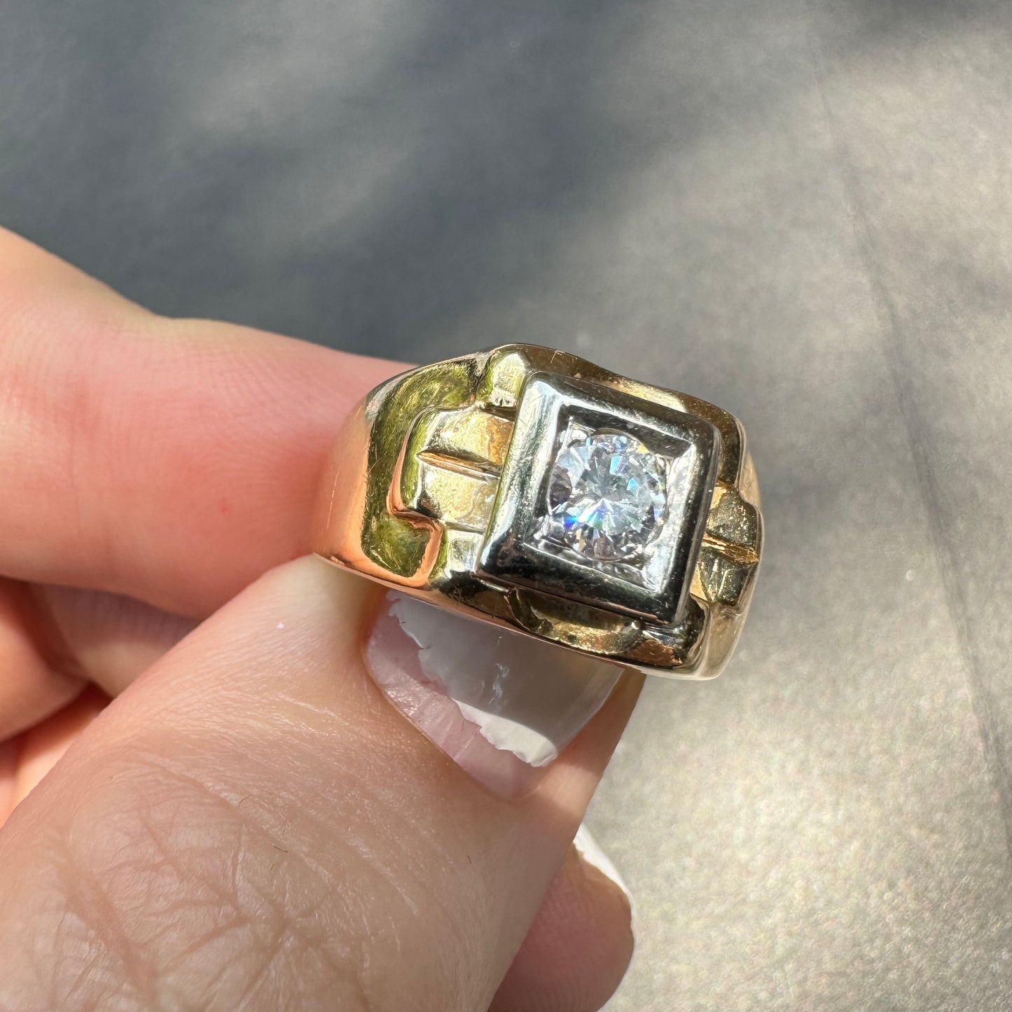 14k 1950s Transitional Cut Diamond Ring