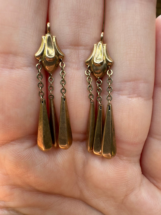 18k Rose Gold Dangle Leverback Earrings Circa 1918