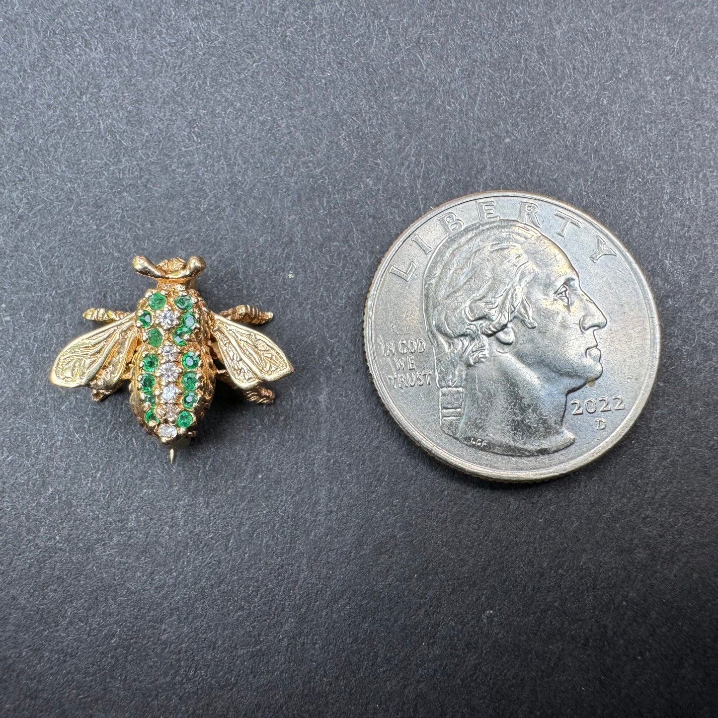 Vintage Small Emerald & Diamond Bee Pin