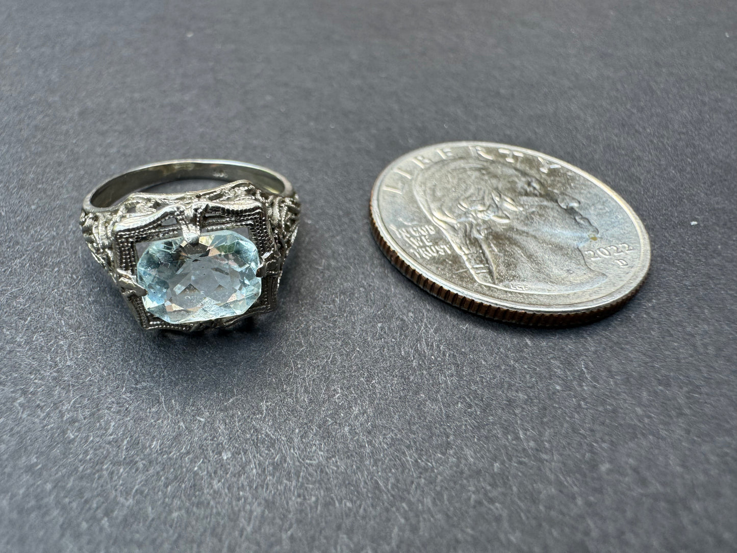 14k Edwardian White Gold Aquamarine Ring