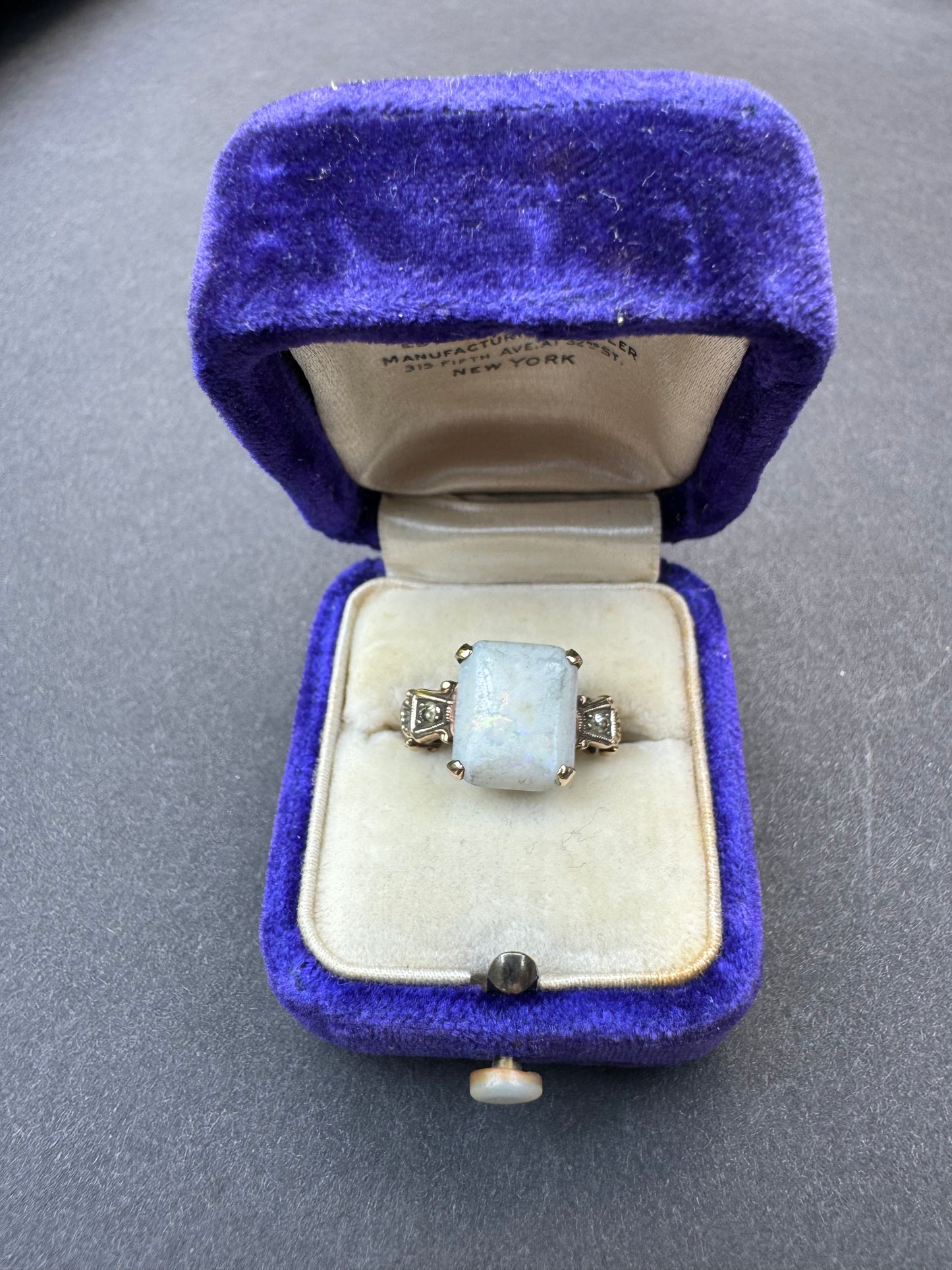 1918 10k Opal and Diamond Ring