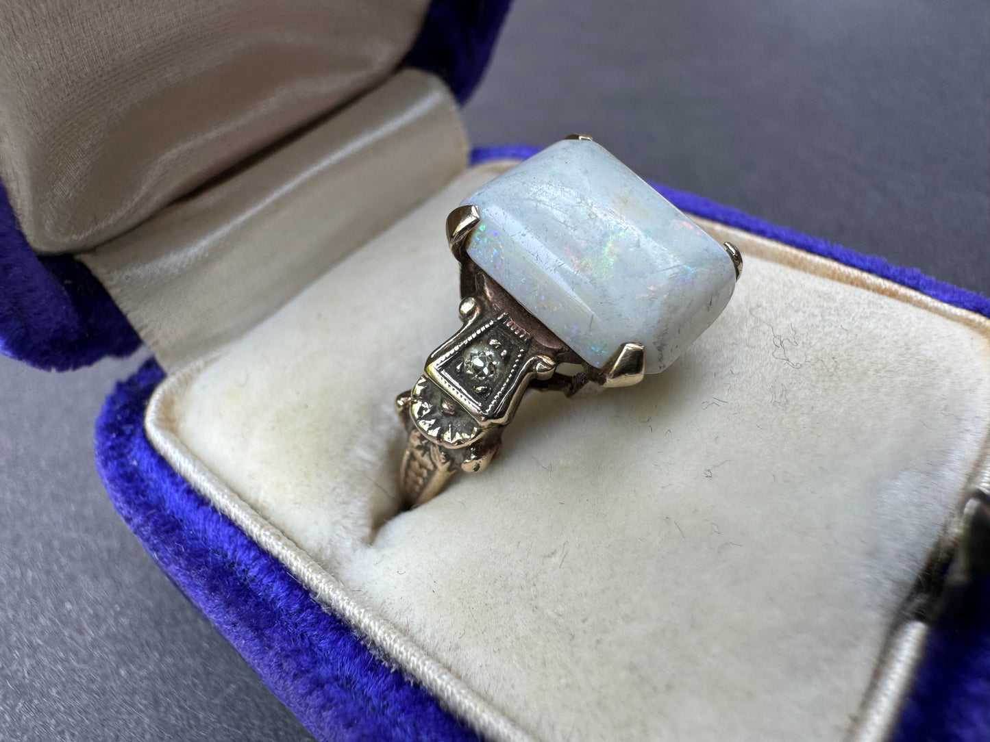 1918 10k Opal and Diamond Ring