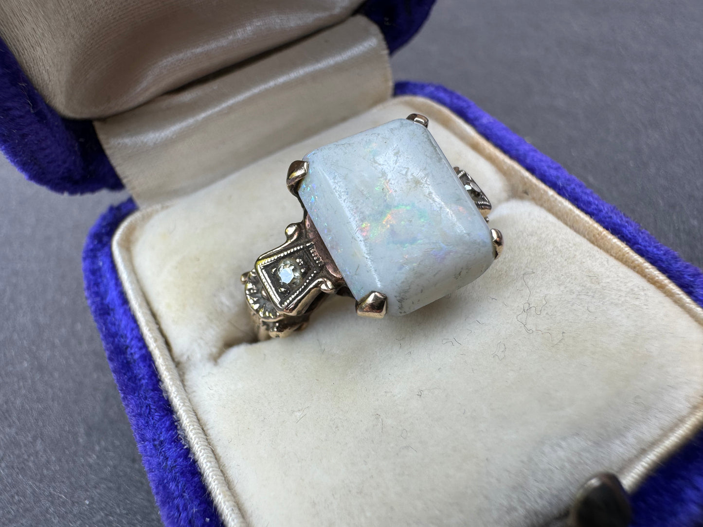 1918 10k Opal and Diamond Ring