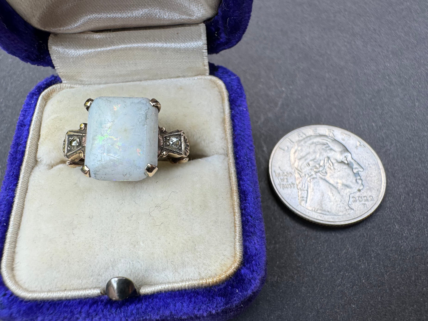 1918 10k Opal and Diamond Ring