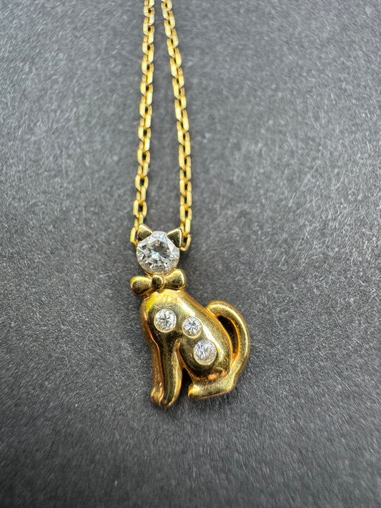 18k Estate Diamond Kitty Charm Necklace