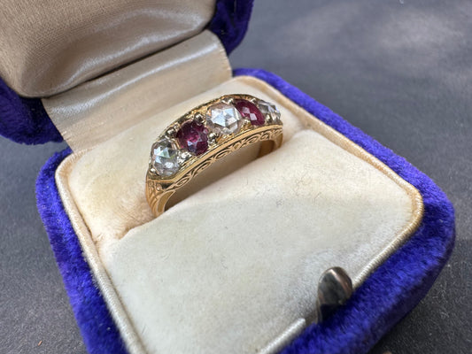 18k Rose Cut Diamond and Ruby Ring