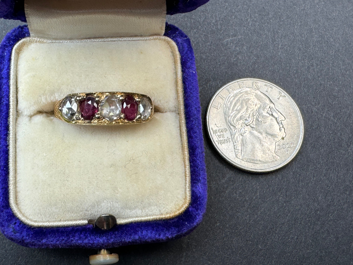 18k Rose Cut Diamond and Ruby Ring