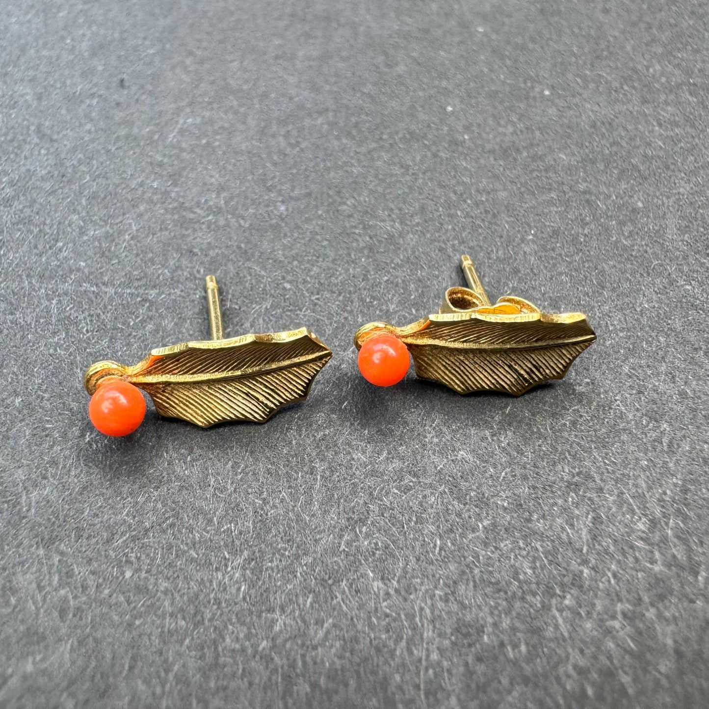 14k Coral Leaf Stud Earrings