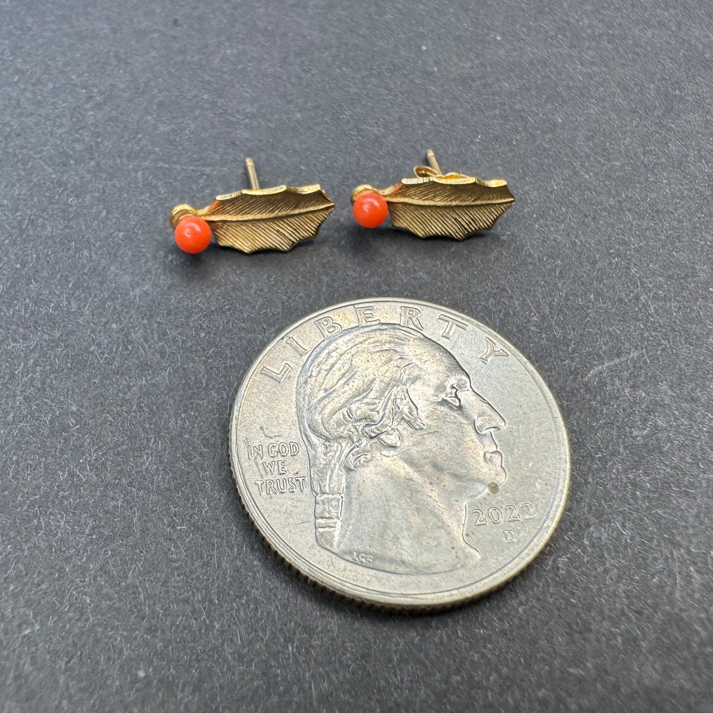 14k Coral Leaf Stud Earrings