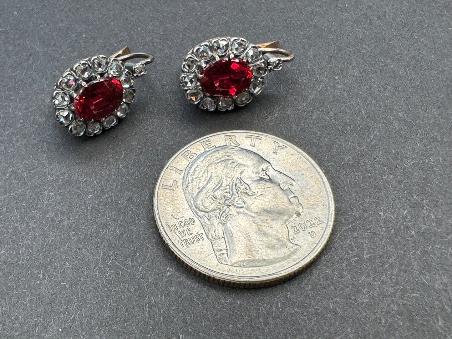 18k and Silver French Garnet and Rose Cut Diamond Lever Back Earrings