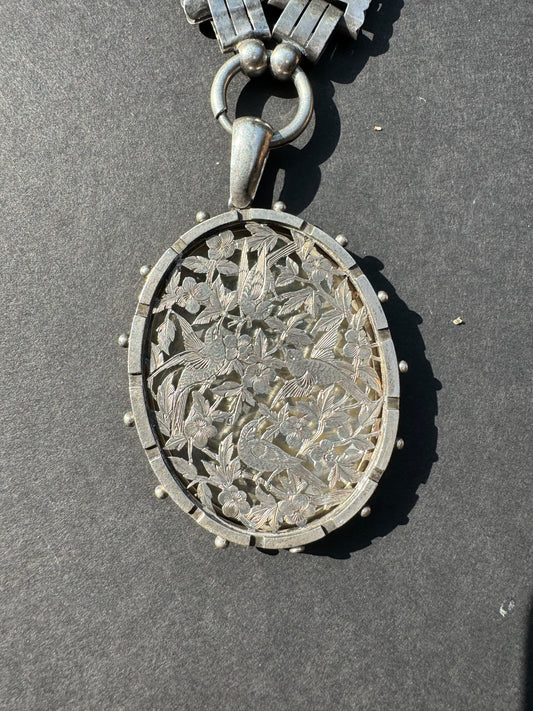 Very Large English Bird Design Locket on Book Chain