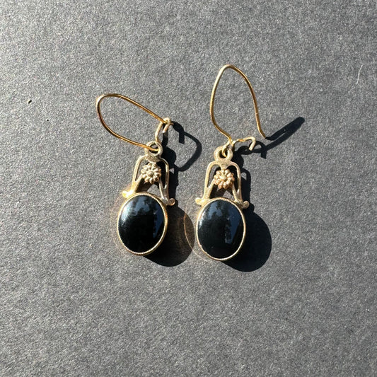 American Arts & Crafts Onyx Leverback Earrings