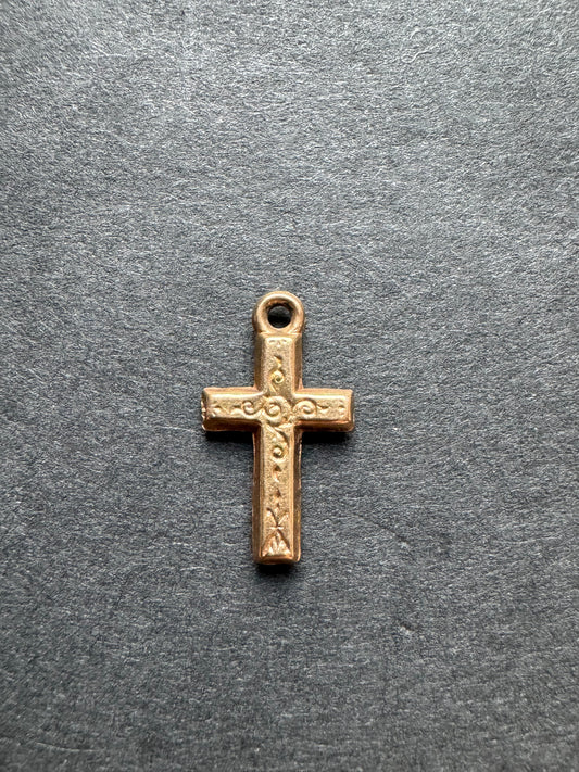 Petite Gold Engraved Cross Charm