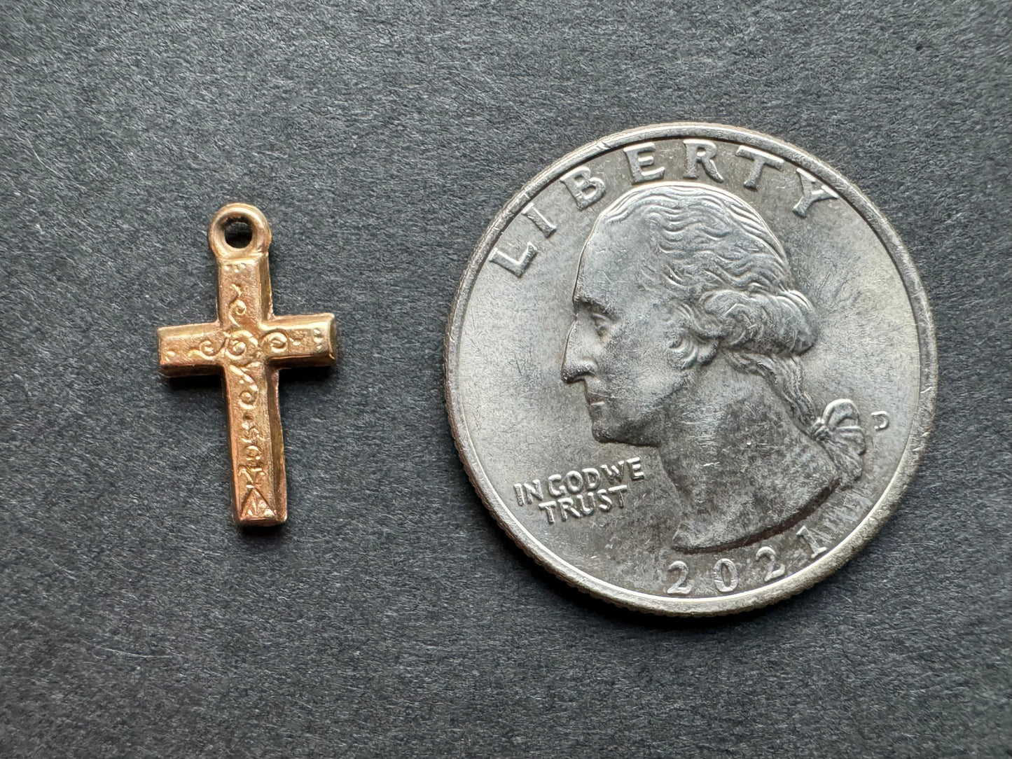 Petite Gold Engraved Cross Charm