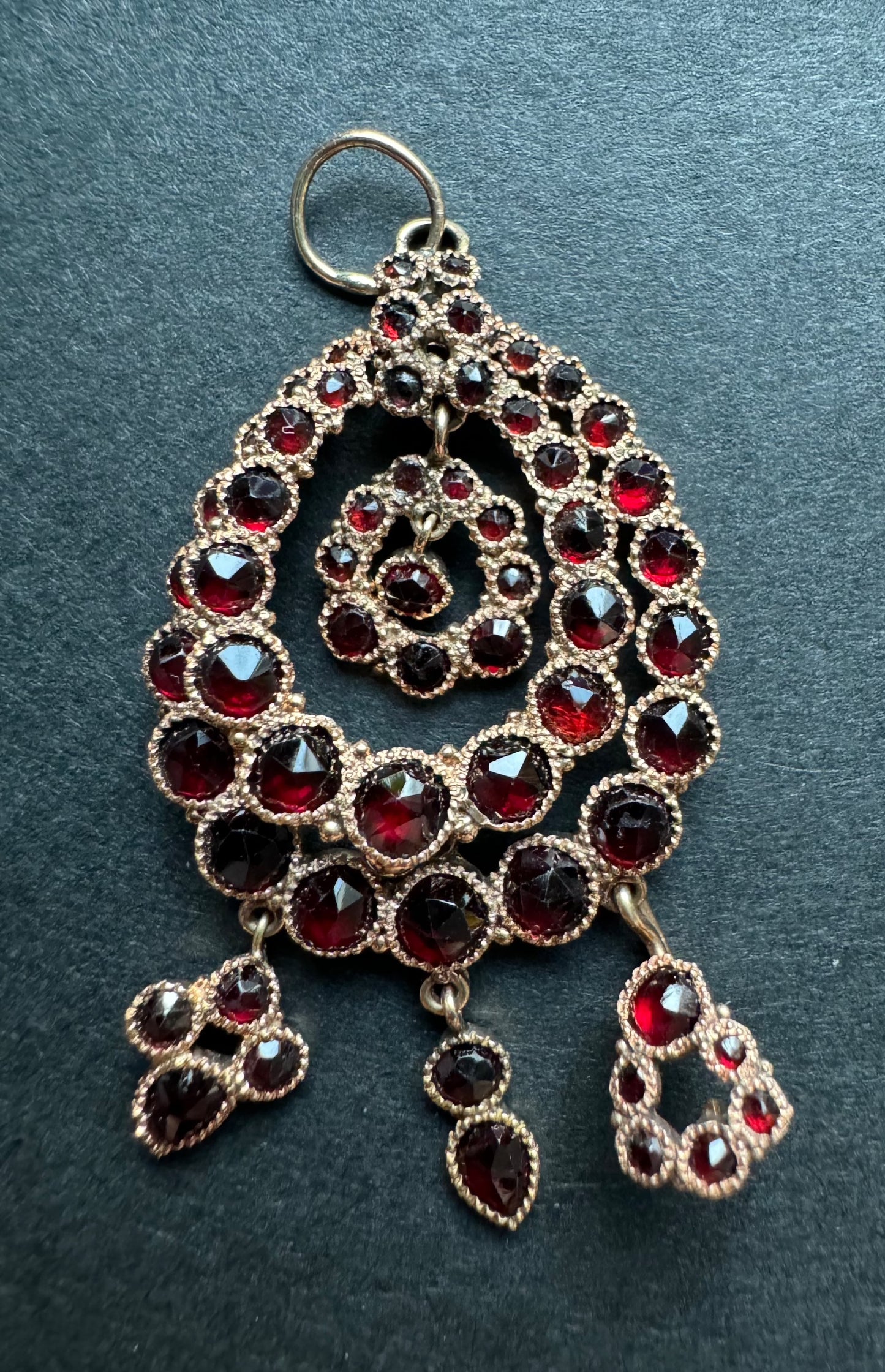 14k Dutch Garnet Multiple Loop Pendant with Drops