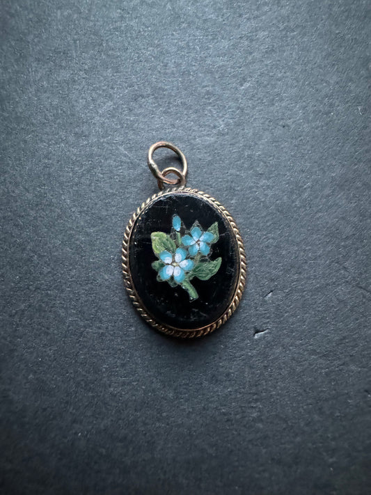 Pietra Dura Floral Onyx Charm 14k