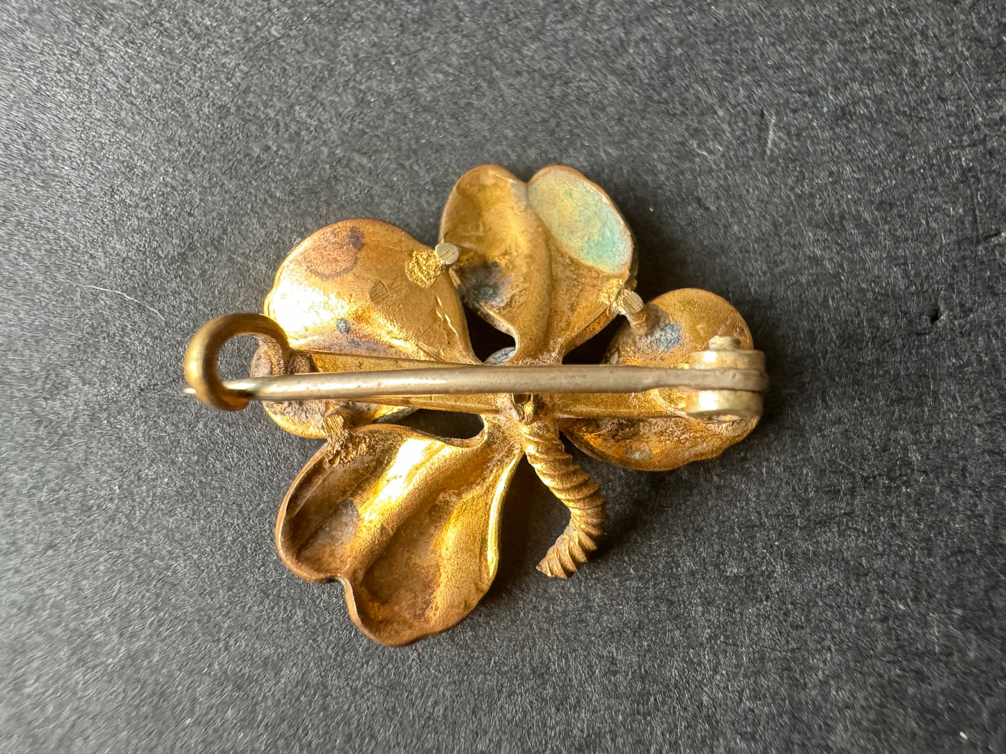 Black Shamrock Gold Brooch