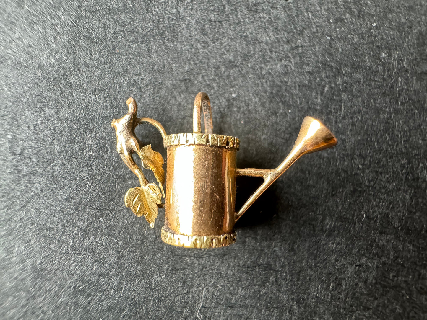 Two Tone Gold Watering Can with Leaf Detail Charm