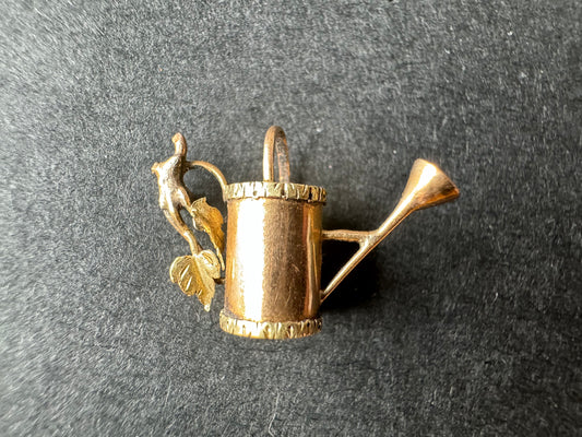 Two Tone Gold Watering Can with Leaf Detail Charm