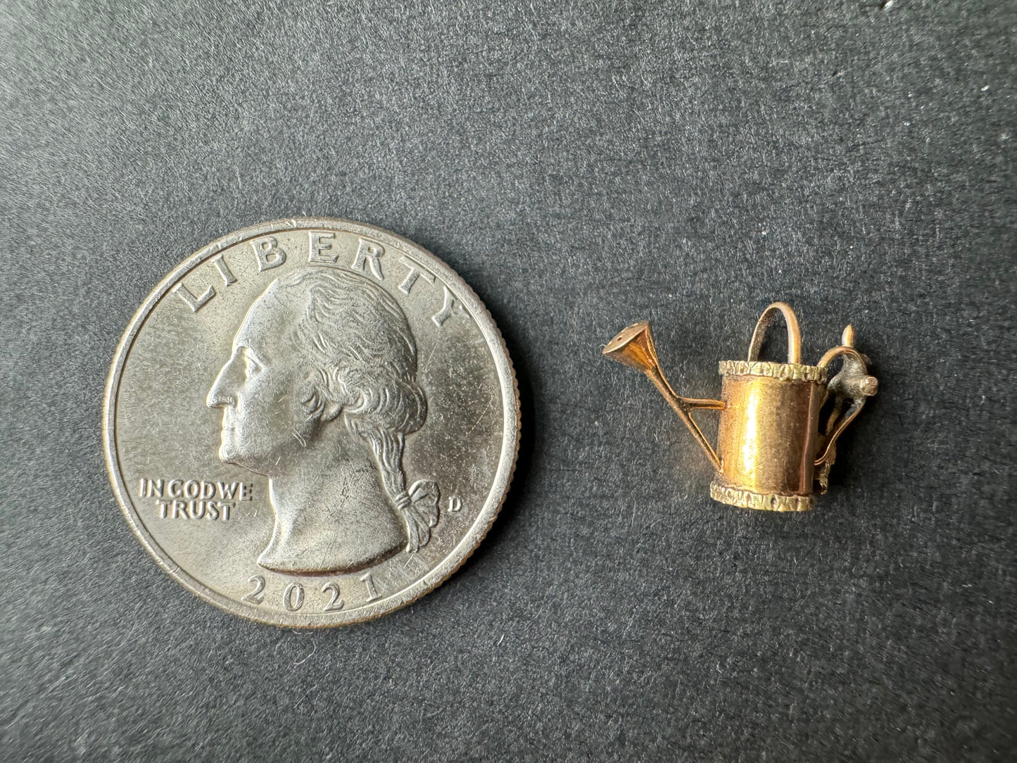 Two Tone Gold Watering Can with Leaf Detail Charm