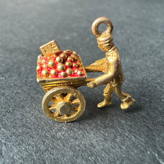 Adorable Vendor Pushing Cart Charm with Enamel