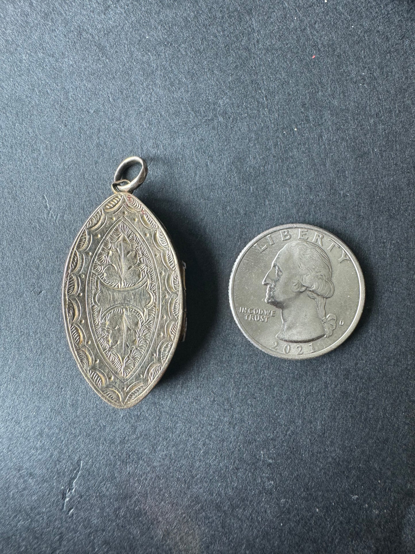 Carnelian and Gold Marquis Shaped Engraved Locket with Shield