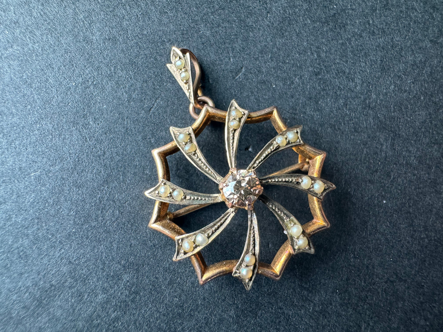 Seed Pearl and Cognac Diamond Starburst Pin/Pendant Combo