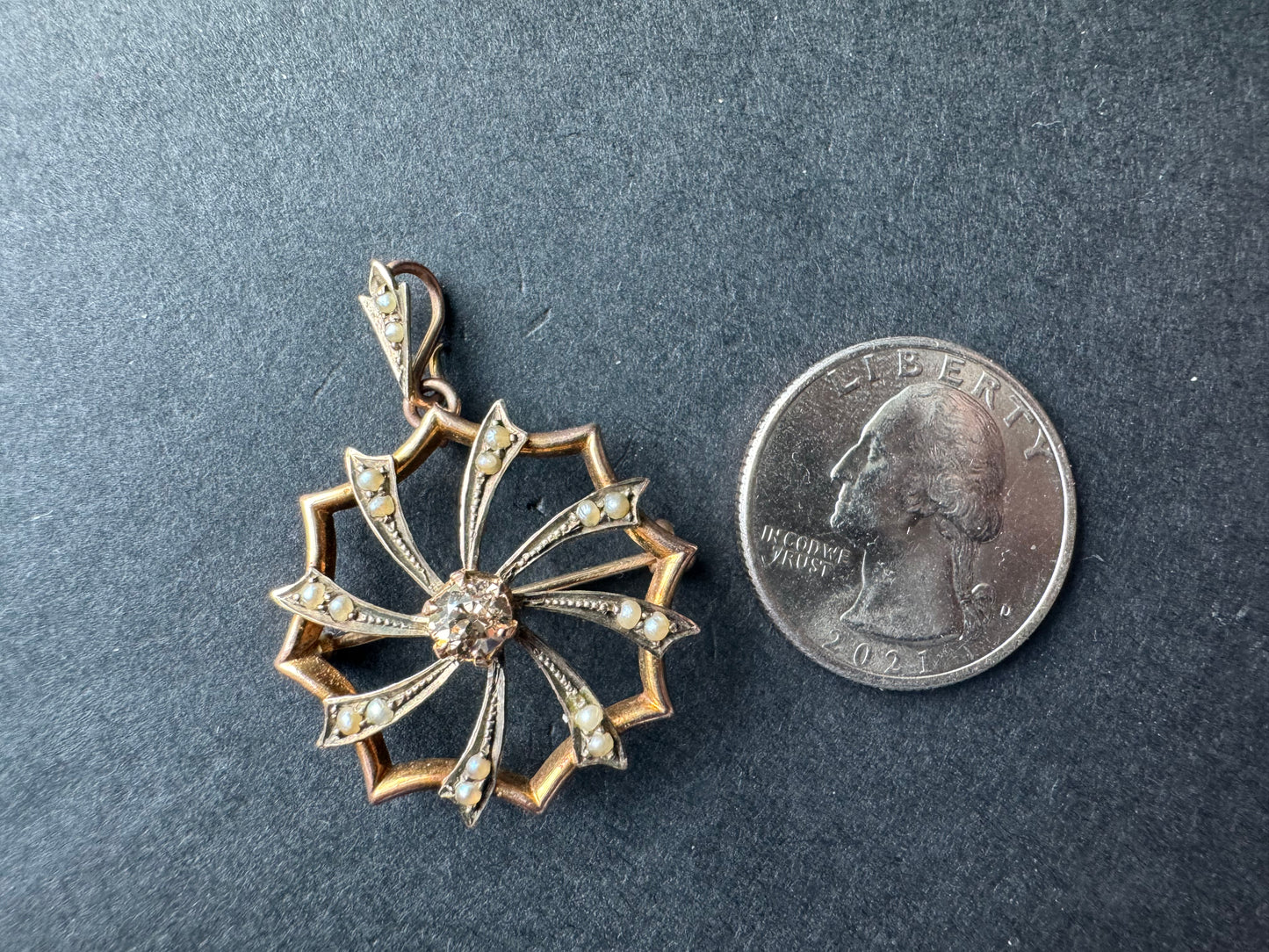 Seed Pearl and Cognac Diamond Starburst Pin/Pendant Combo