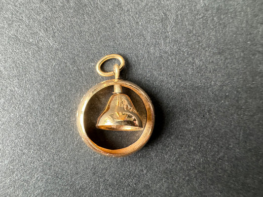 14k Gold Bell in Circle Frame Charm