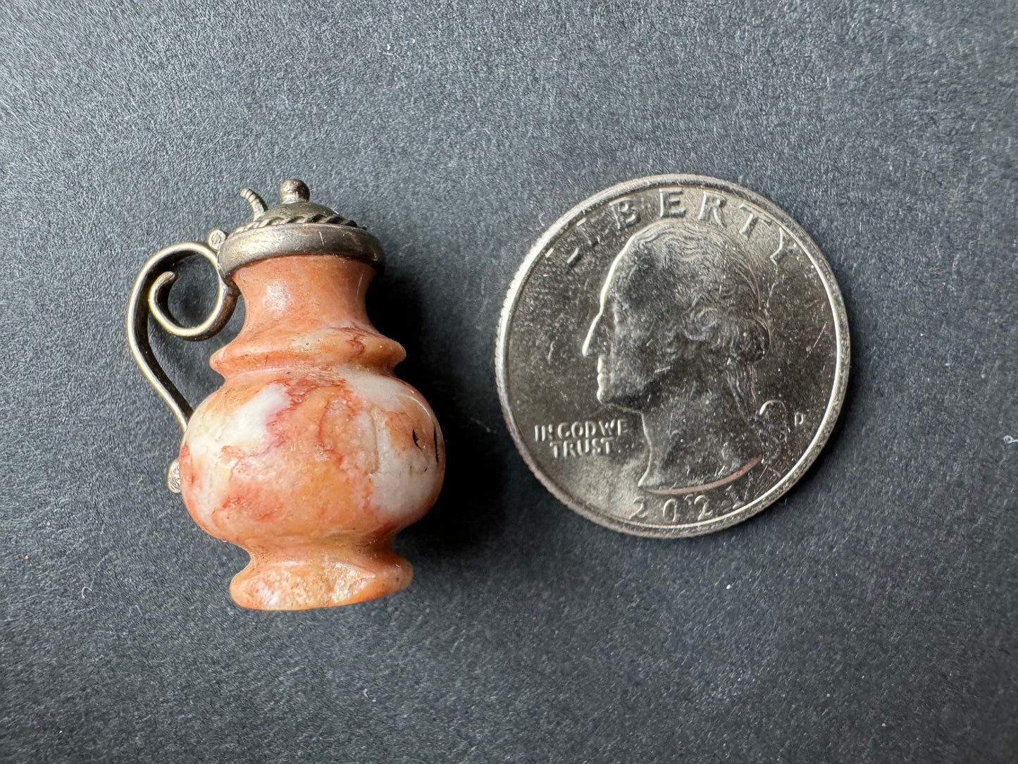 Hand Carved French Ewer Charm with Sterling Details