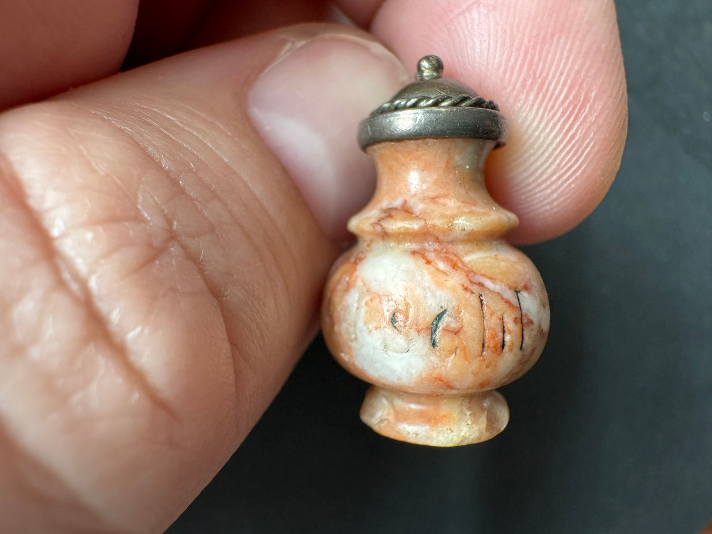 Hand Carved French Ewer Charm with Sterling Details