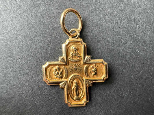 Gold Catholic 4-Way Cross Charm