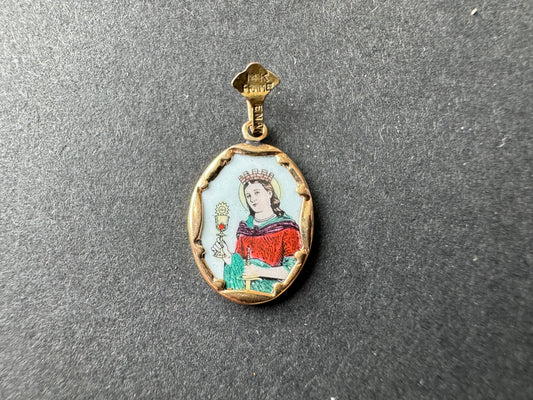 Enamel on Copper Santa Barbara Charm with 14k Frame Charm