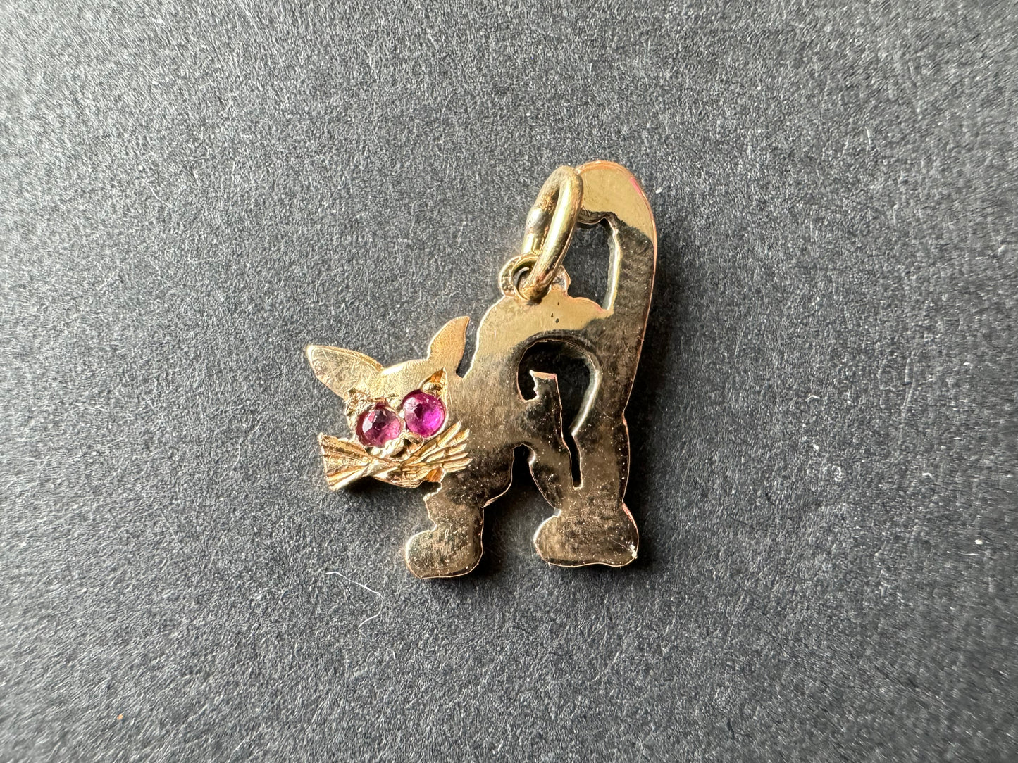 Gold Cat with Ruby Eyes Charm