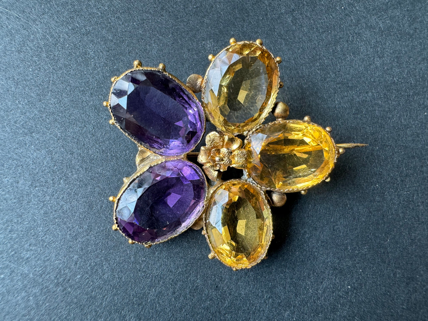 Very Early Victorian Large Amethyst and Citrine Brooch