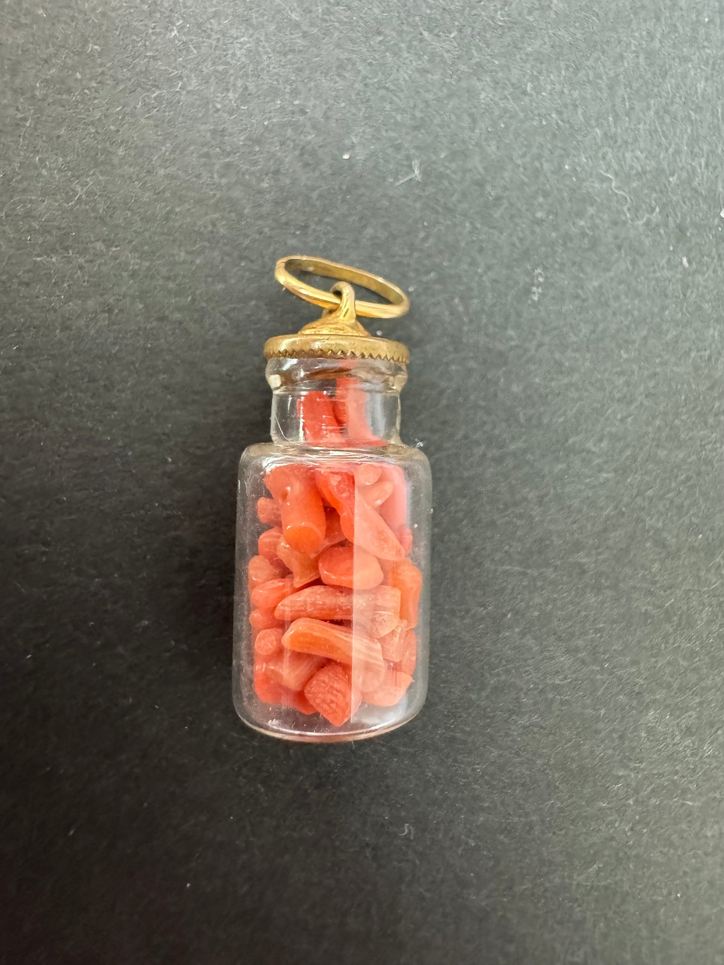 14k Coral in Glass Bottle Charm