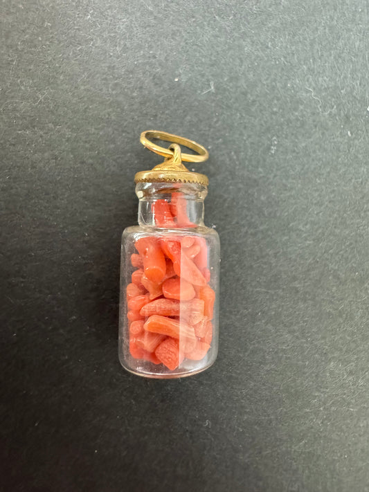 14k Coral in Glass Bottle Charm