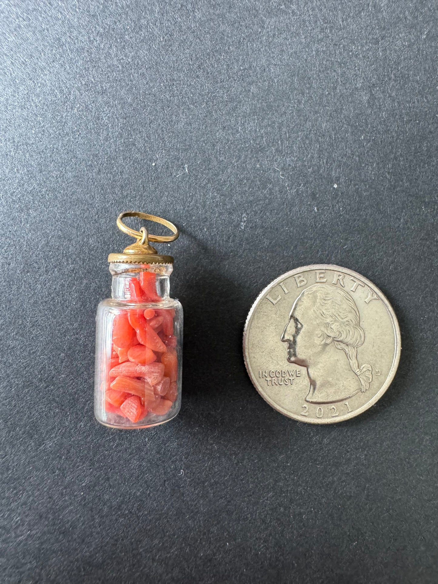 14k Coral in Glass Bottle Charm