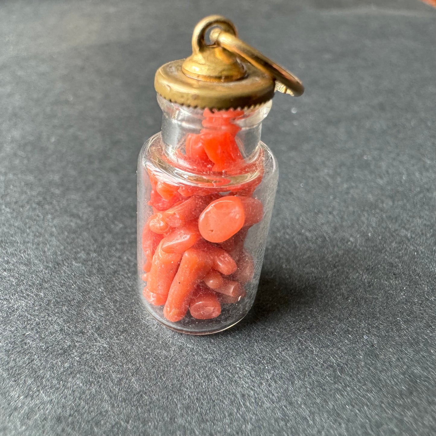 14k Coral in Glass Bottle Charm