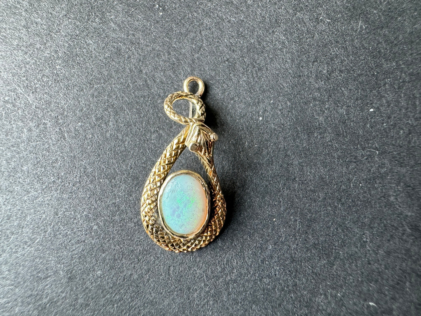 Gold Snake Charm with Opal