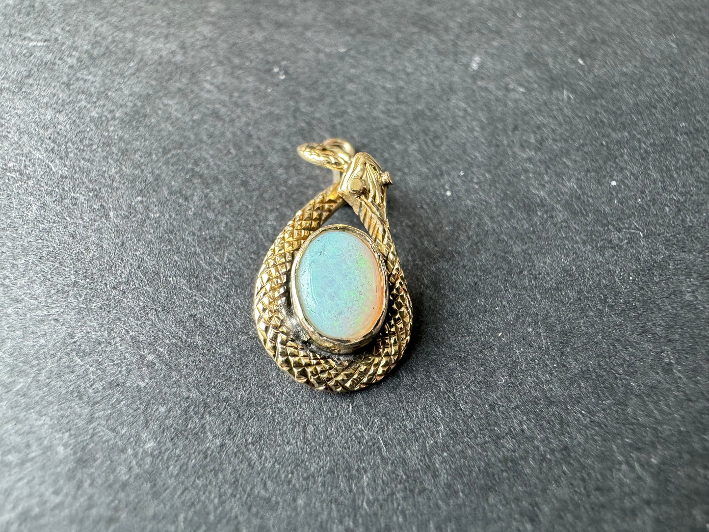 Gold Snake Charm with Opal