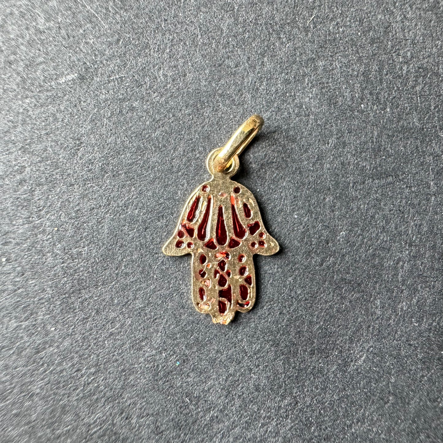 Filigree Gold and Red Enamel Hamsa Charm 18k