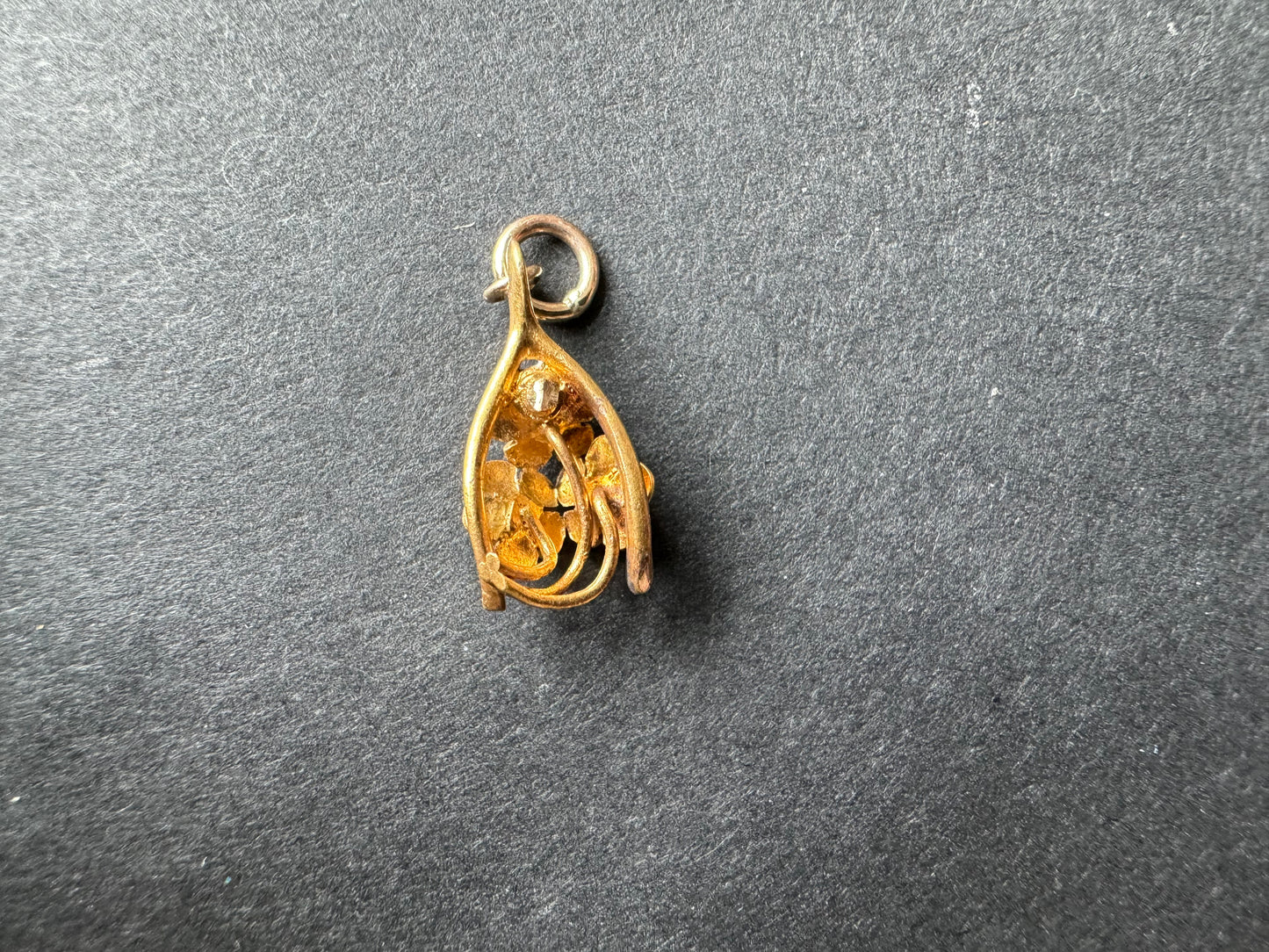 Gold Diamond and Enamel Wishbone Charm