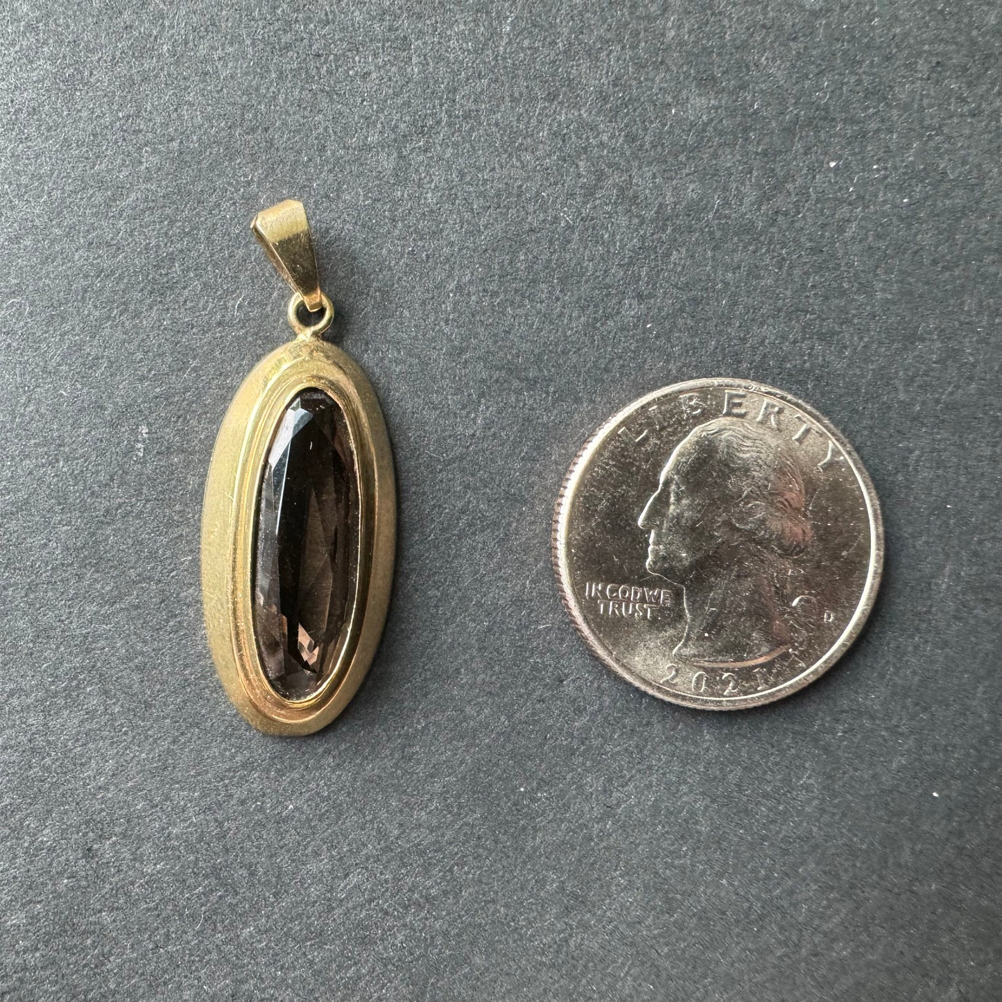 Oval Gold and Smoky Quartz Pendant